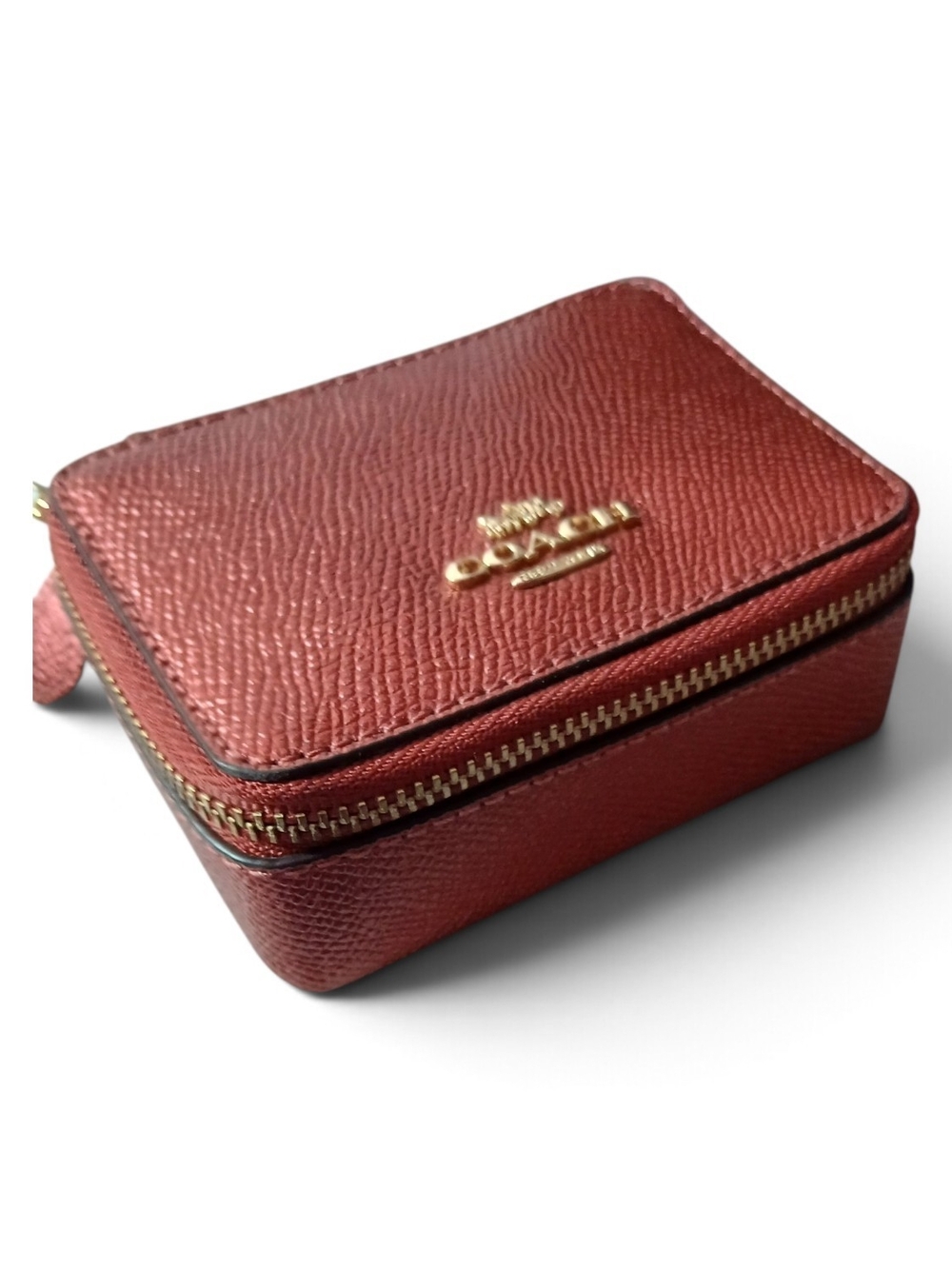 COACH Pebbled Leather Travel Jewelry Case in Burgundy